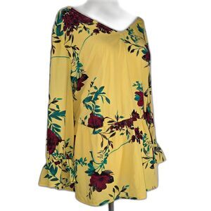 EVRI Tie Waist Bold and Beautiful Yellow Floral Print Blouse Size 1X